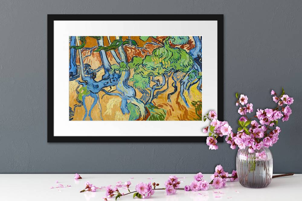 Pixxprint Vincent Van Gogh - Baumwurzeln , im Galerie-Passepartout Bilderrahmen Begrenzt auf 3 Tage