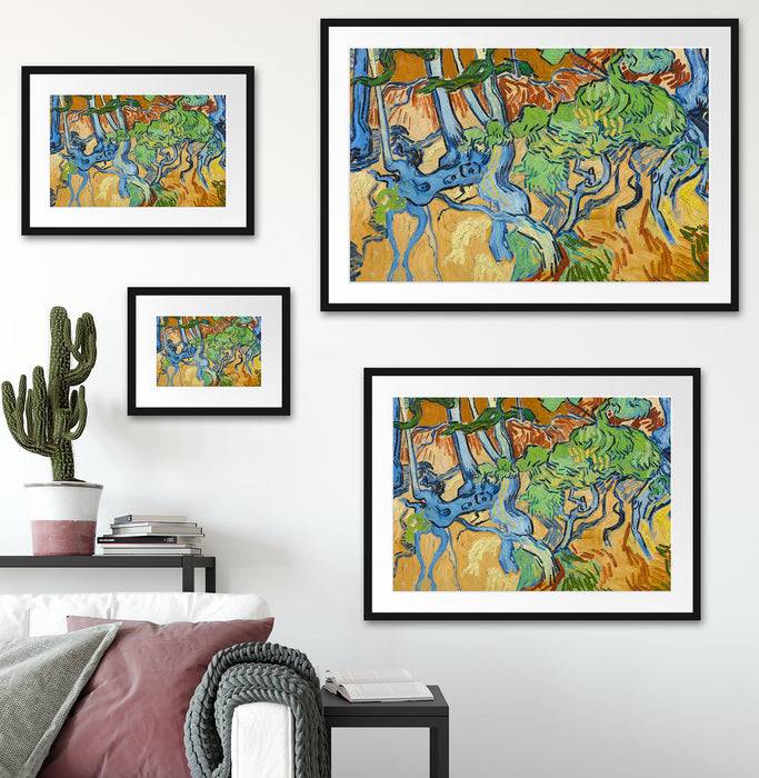 Pixxprint Vincent Van Gogh - Baumwurzeln , im Galerie-Passepartout Bilderrahmen Begrenzt auf 3 Tage