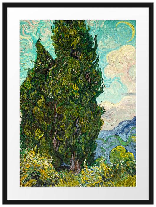 Pixxprint Vincent Van Gogh - Zypressen , im Galerie-Passepartout Bilderrahmen Speichern exportieren