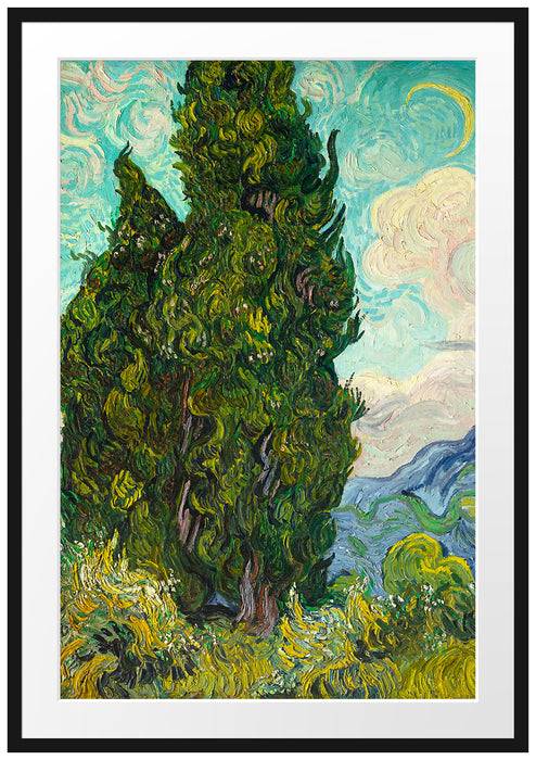 Pixxprint Vincent Van Gogh - Zypressen , im Galerie-Passepartout Bilderrahmen Speichern exportieren