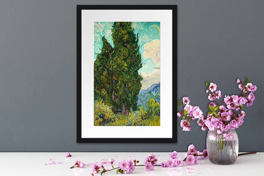 Pixxprint Vincent Van Gogh - Zypressen , im Galerie-Passepartout Bilderrahmen Speichern exportieren