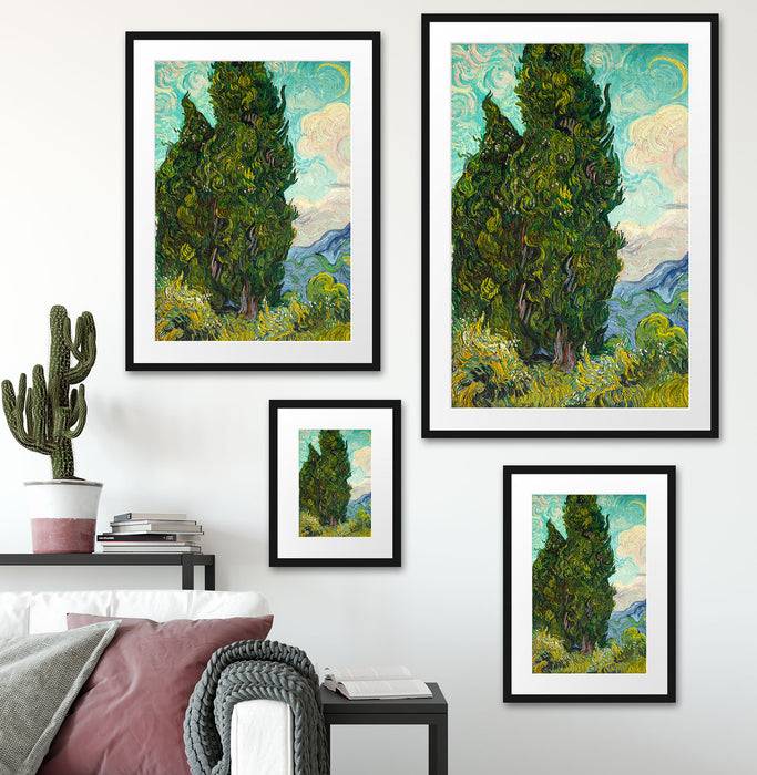 Pixxprint Vincent Van Gogh - Zypressen , im Galerie-Passepartout Bilderrahmen Speichern exportieren