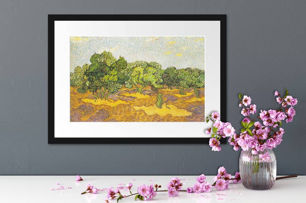 Pixxprint Vincent Van Gogh - Oliven-Bäume II , im Galerie-Passepartout Bilderrahmen Black Friday Preise