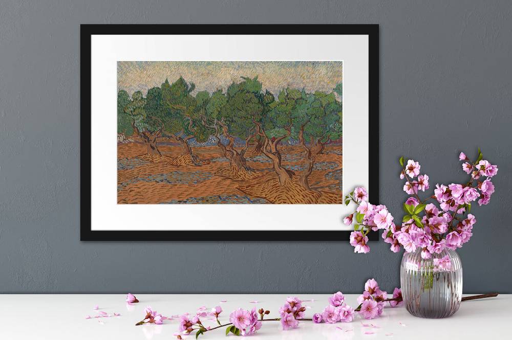Pixxprint Vincent Van Gogh - Oliven-Hain , im Galerie-Passepartout Bilderrahmen zollfrei