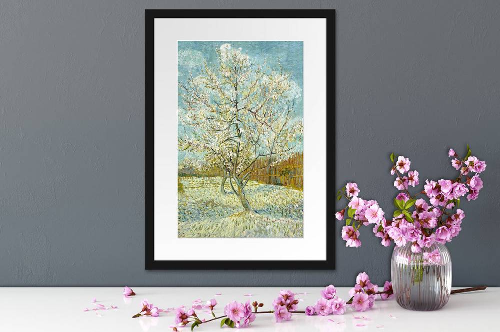 Pixxprint Vincent Van Gogh - Der pinke Pfirsischbaum , im Galerie-Passepartout Bilderrahmen Rabatte dieses Monats