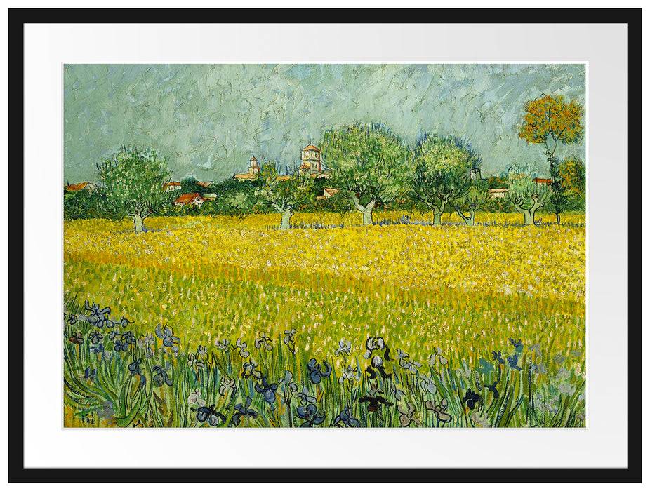 Pixxprint Vincent Van Gogh - Feld mit Blumen in der Nähe von Arle, im Galerie-Passepartout Bilderrahmen Auslauf