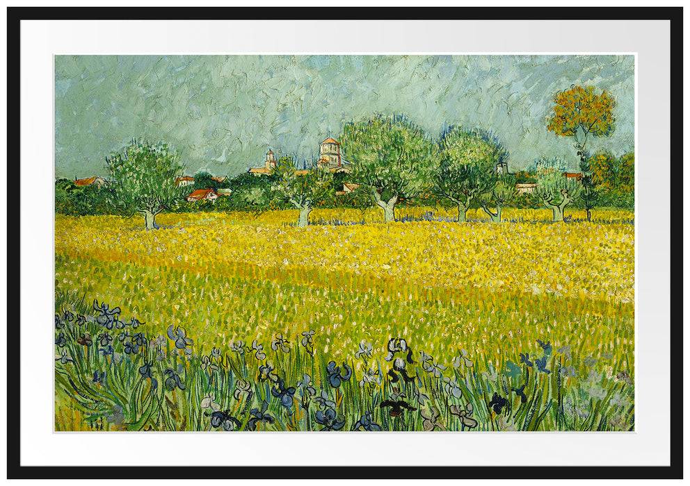 Pixxprint Vincent Van Gogh - Feld mit Blumen in der Nähe von Arle, im Galerie-Passepartout Bilderrahmen Auslauf