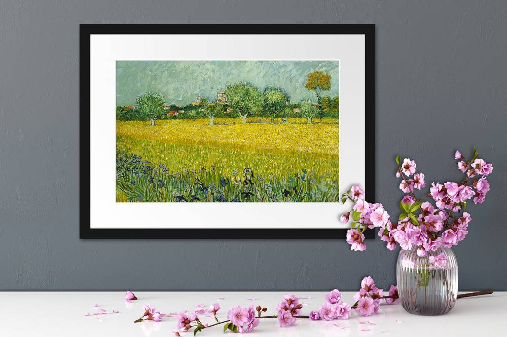 Pixxprint Vincent Van Gogh - Feld mit Blumen in der Nähe von Arle, im Galerie-Passepartout Bilderrahmen Auslauf