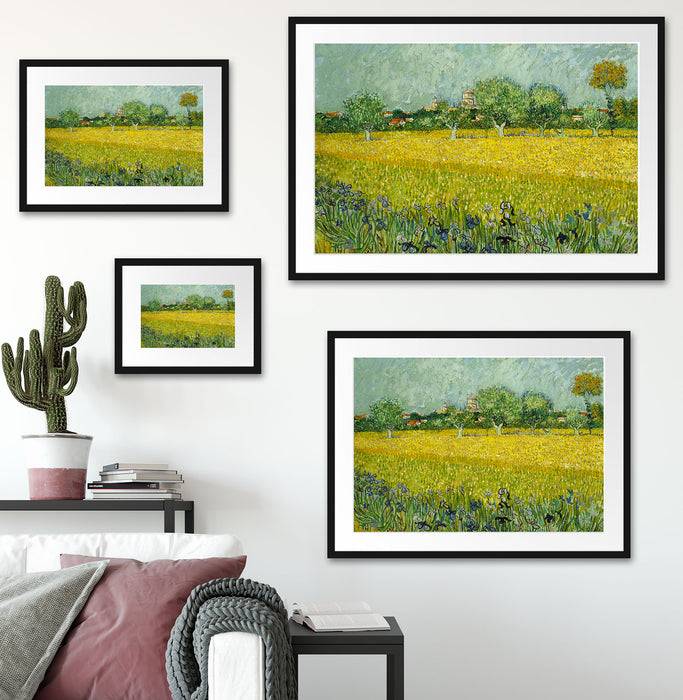 Pixxprint Vincent Van Gogh - Feld mit Blumen in der Nähe von Arle, im Galerie-Passepartout Bilderrahmen Auslauf