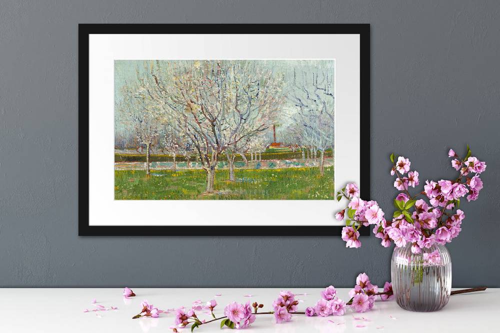 Pixxprint Vincent Van Gogh - Blühender Obstgarten Pflaumenbaum , im Galerie-Passepartout Bilderrahmen Verkauf