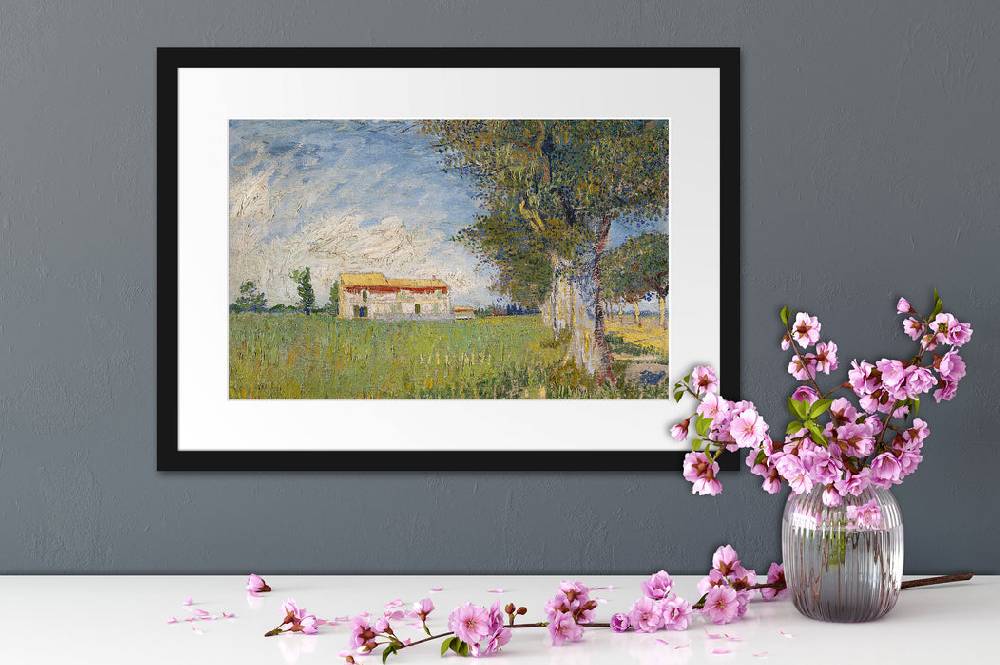 Pixxprint Vincent Van Gogh - Bauernhaus im Weizenfeld , im Galerie-Passepartout Bilderrahmen Angebote