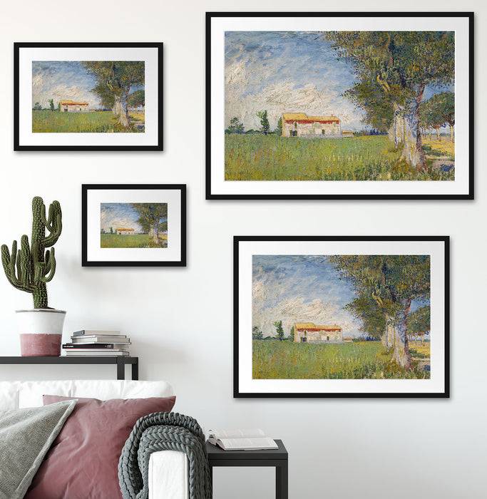 Pixxprint Vincent Van Gogh - Bauernhaus im Weizenfeld , im Galerie-Passepartout Bilderrahmen Angebote