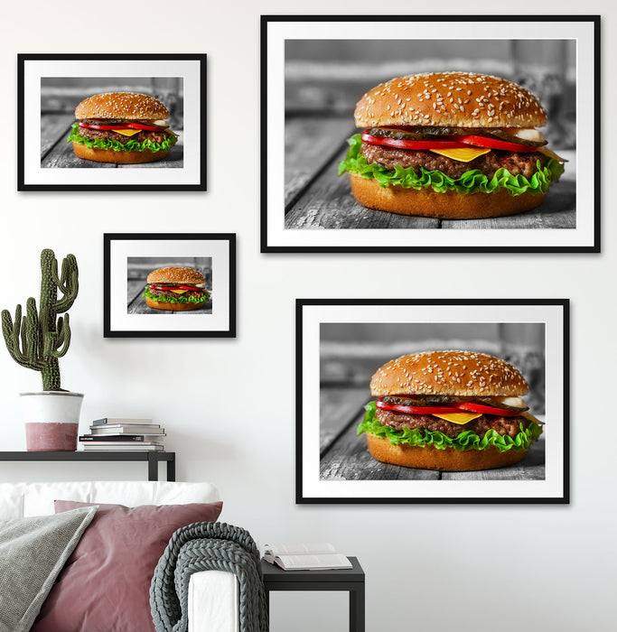 Pixxprint appetitlicher Cheeseburger, im Galerie-Passepartout Bilderrahmen Günstiger Verkauf