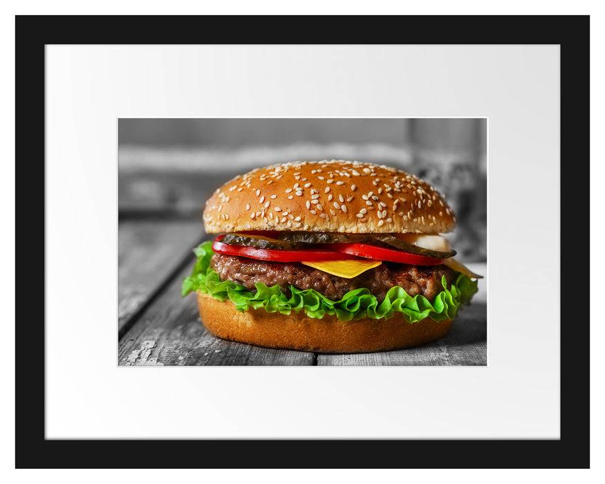 Pixxprint appetitlicher Cheeseburger, im Galerie-Passepartout Bilderrahmen Günstiger Verkauf