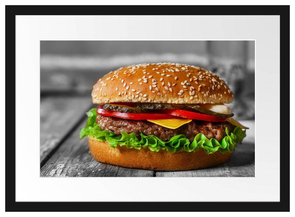 Pixxprint appetitlicher Cheeseburger, im Galerie-Passepartout Bilderrahmen Günstiger Verkauf