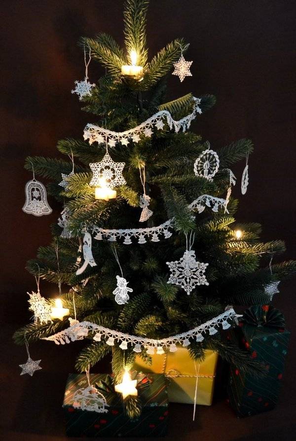 Plauener Spitze Baumketten Spitzengirlande Tannenbaum ecru Fabrikpreis