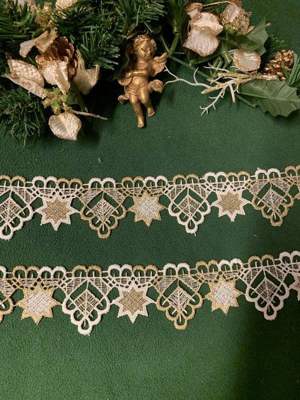 Plauener Spitze Goldspitze "Sternen Ornament" Valentinstagsangebot