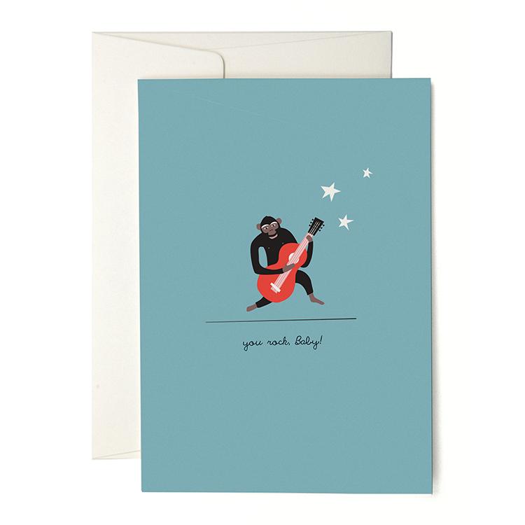 Pleased To Meet Monkey with Guitar Grusskarte Top Angebot