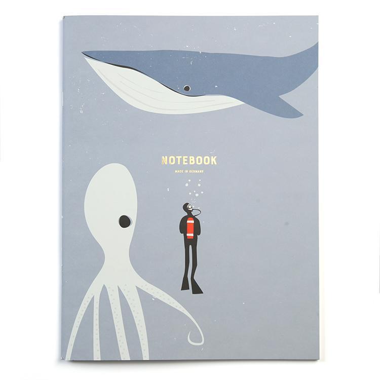 Pleased To Meet Diver, Whale and Octopus Notizheft 21x28cm, liniert Blitzangebot